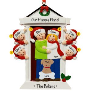 Image of Personalized Door Family Of 6 With Pet Ornament BLONDE