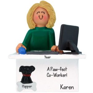 Personalized BLONDE Working From Home With Pet Ornament