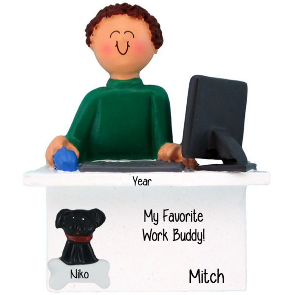 Work From Home MALE With Pet Ornament BROWN HAIR