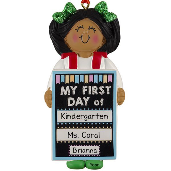 Personalized African American GIRL Holding First Day Of School Chalkboard Ornament