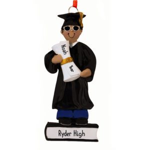 MALE High School Grad Holding Diploma Ornament AFRICAN AMERICAN