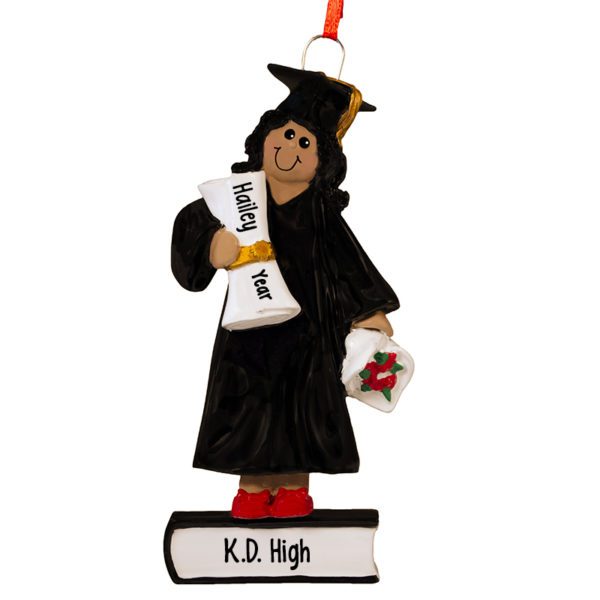AFRICAN AMERICAN Girl High School Grad Holding Roses Personalized Ornament