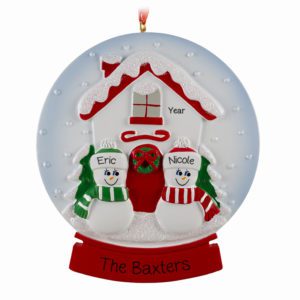 Personalized Couple Wearing Scarves Glittered Snow Globe Ornament