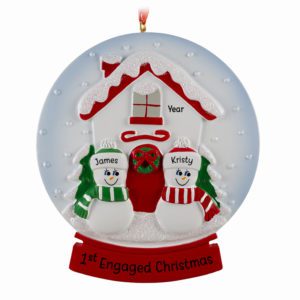 Personalized 1st Engaged Christmas Couple Glittered Snow Globe Ornament