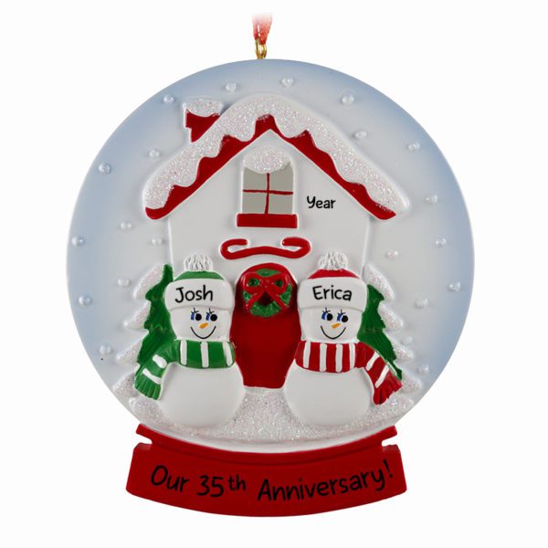 Personalized Anniversary Couple Glittered Snow Globe Ornament