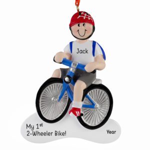 Image of Personalized BOY Riding 2-Wheeler Bike With Backpack Ornament