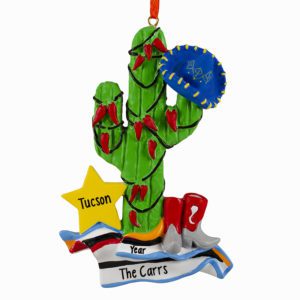 Personalized Saguaro Cactus And Blue Sombrero Souvenir Ornament