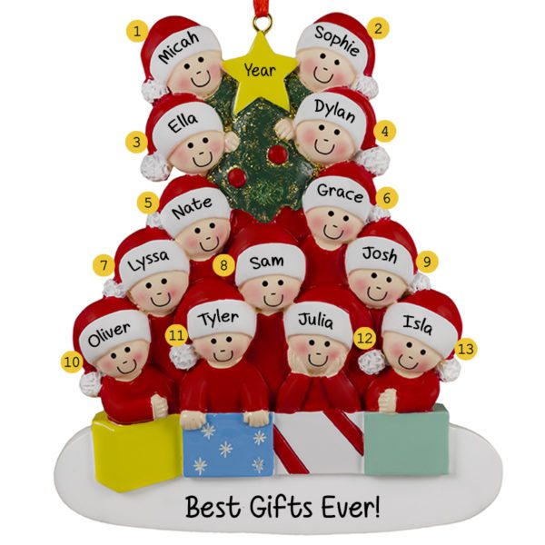 Personalized 13 Grandkids Wearing Caps Glittered Tree Ornament