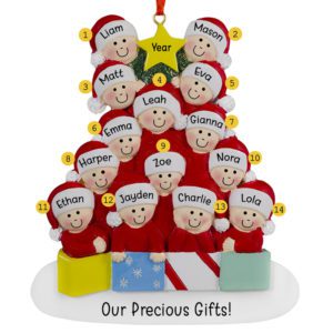 Personalized 14 Grandkids Wearing Caps Glittered Tree Ornament