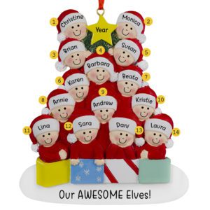 Personalized Work Team Or Group Of 14 Wearing Caps Glittered Tree Ornament