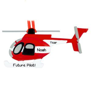 Personalized Future Pilot RED Helicopter Christmas Ornament
