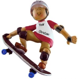 Boy Skateboarder Personalized Christmas Ornament AFRICAN AMERICAN