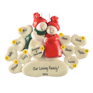 Personalized Snowmen Couple With 10 Grandkids Ornament