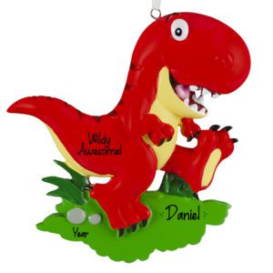 Wildly Awesome Personalized RED T-Rex In Grass Ornament