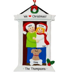 Personalized Festive Door Couple With Pet Ornament BLONDE