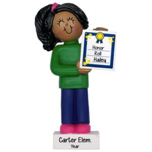 Image of FEMALE Holding School Award Ornament AFRICAN AMERICAN