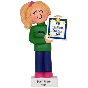 Personalized FEMALE Holding School Award Ornament BLONDE