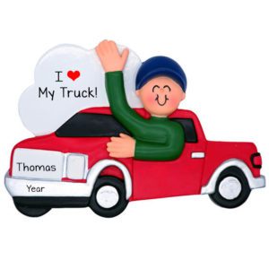 Personalized MALE Loves His RED Truck Ornament