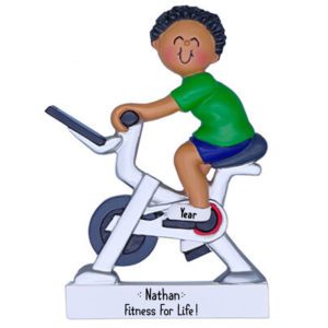 Image of MALE Riding Exercise Bike Spinning Class Ornament AFRICAN AMERICAN