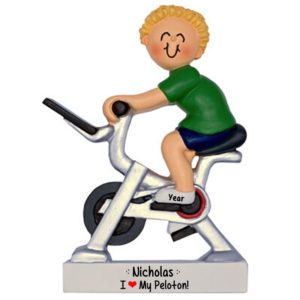 Personalized MALE Loves His Peloton Exercise Bike Ornament BLONDE