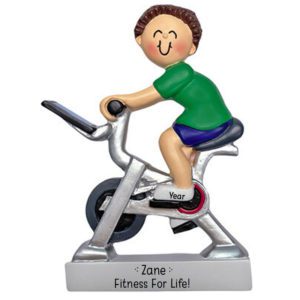 Personalized MALE Riding Peloton Exercise Bike Ornament BROWN