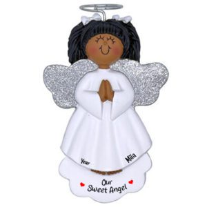 Personalized Sweet Angel GIRL Glittered Wings Ornament AFRICAN AMERICAN