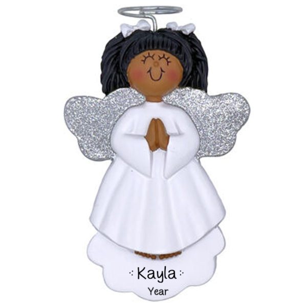 Personalized  Glittered Wings Angel GIRL Ornament AFRICAN AMERICAN