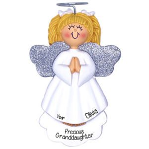 Personalized Precious Granddaughter Glittered Wings Angel Ornament BLONDE