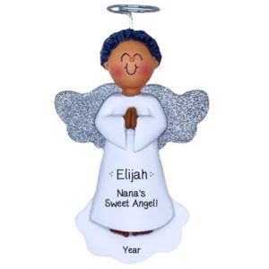 Personalized Glittered Wings Angel GRANDSON Ornament AFRICAN AMERICAN