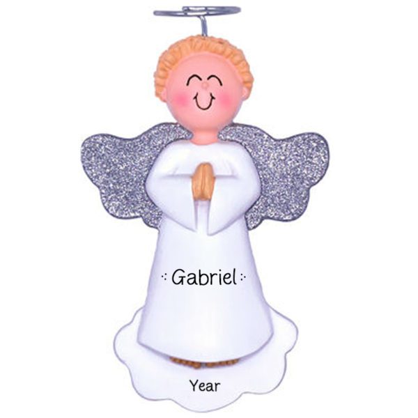 Personalized BOY Angel Glittered Wings Ornament BLONDE