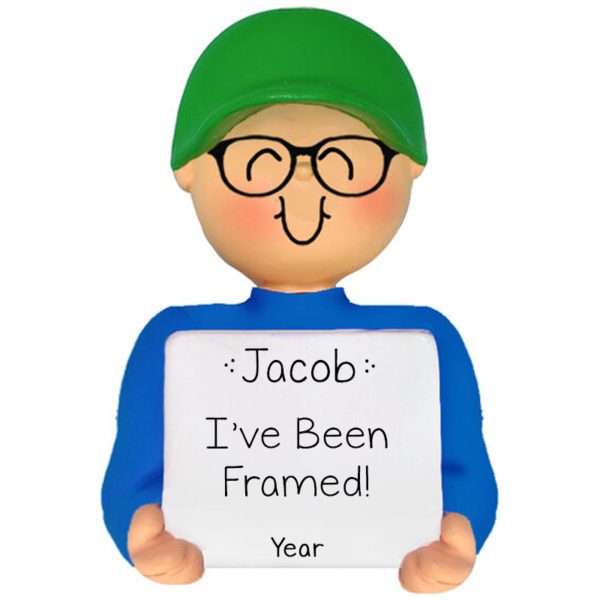 Image of MALE Wearing Glasses And Holding Sign Personalized Ornament