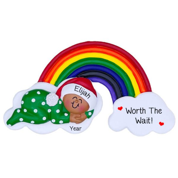 Rainbow Baby Boy On Clouds Personalized Ornament AFRICAN AMERICAN