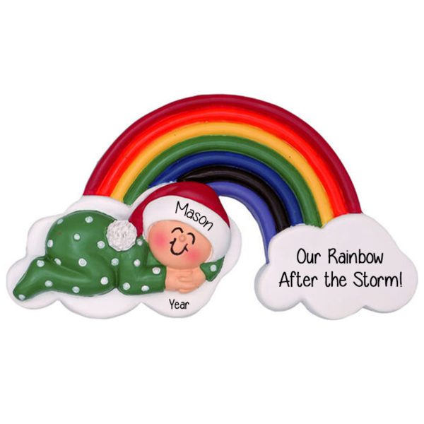 Personalized Miracle Rainbow Baby Boy Green Pajamas Ornament