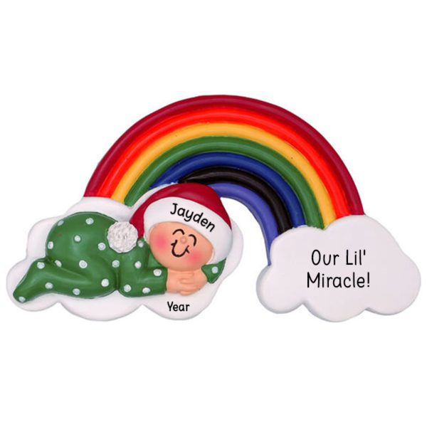 Miracle Rainbow Baby Boy Green Pajamas Personalized Ornament