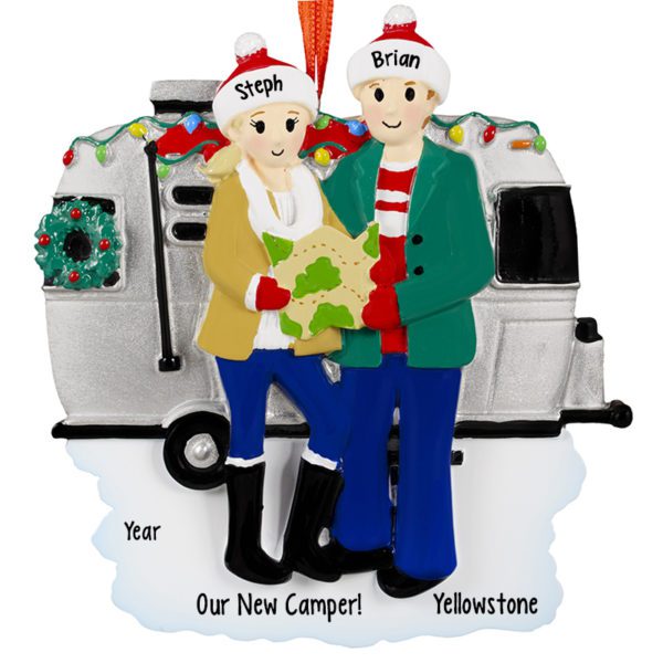 Personalized Couple With New Travel Trailer Festive Ornament