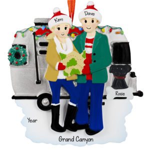 SILVER Travel RV Couple With Pet Personalized Ornament