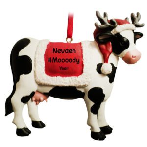 Personalized Moody Tween Or Teen Cow Wearing Blanket Ornament