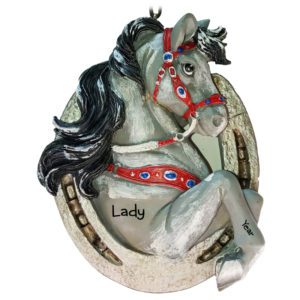 GRAY Horse With Black Mane Western Horseshoe Personalized Ornament