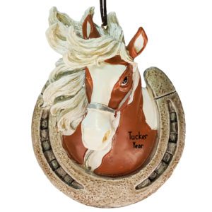 CHESTNUT Horse With White Mane Western Horseshoe Ornament