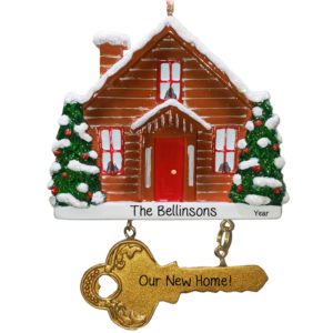 Image of New Home With Glittered Trees And Gold Key Cabin Ornament
