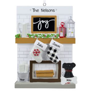 Personalized Couple Festive Mantle With Stockings And Pet Ornament