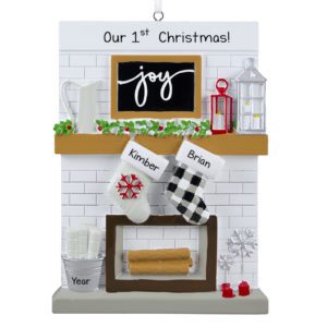 Personalized Couple's 1st Christmas Festive Mantle With Stockings Ornament