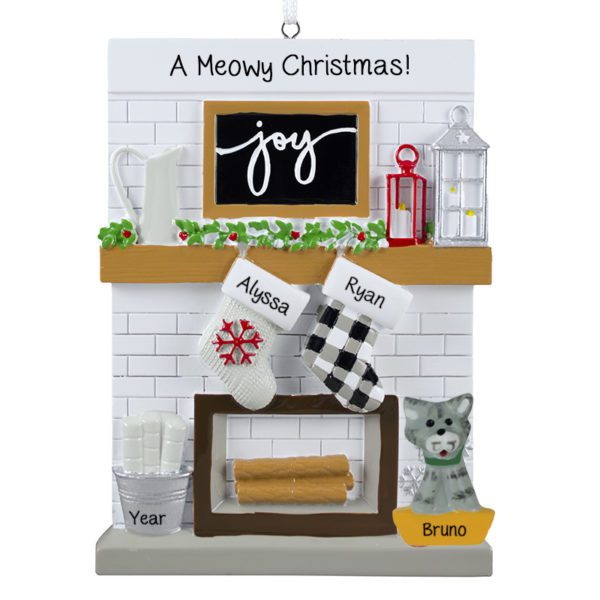 Personalized Couple A Meowy Christmas Mantle With Stockings And Cat Ornament