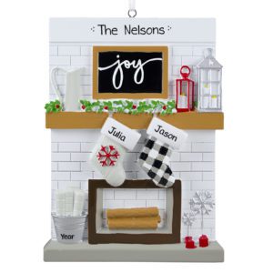 Personalized Couple Festive Mantle With Stockings Ornament