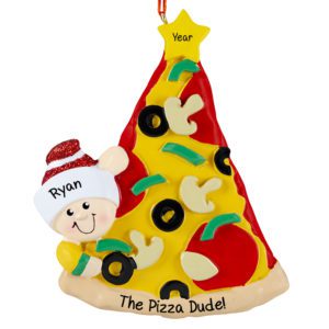 Personalized Pizza Dude Glittered Ornament