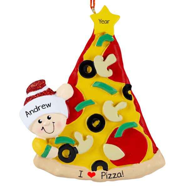 Personalized I Love Pizza Glittered Ornament
