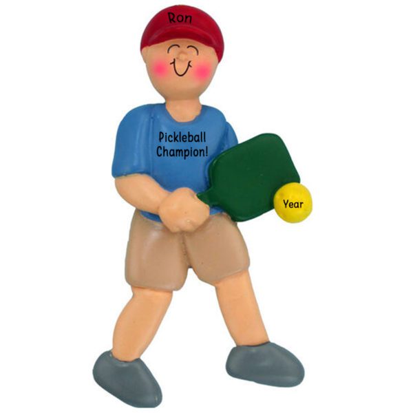 Personalized Pickleball MALE Player Holding Paddle Ornament