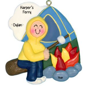 Personalized BOY Camper With Campfire And Tent Ornament