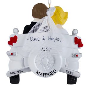 Just Married Old-Fashioned Car Personalized Ornament BLONDE Bride