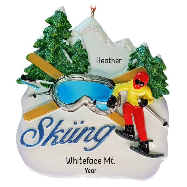 Person Skiing On Glittered Slopes With Trees And Goggles Ornament